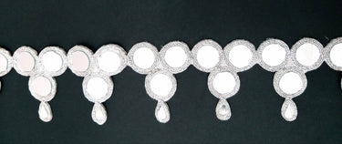 Silver Cutwork Mirrored Trim, Thread Lace Trim With Mirrors Embellishments Trim By Yard